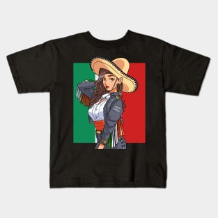 Mexican Girl Pride Mariachi Sombrero Viva Mexico Kids T-Shirt